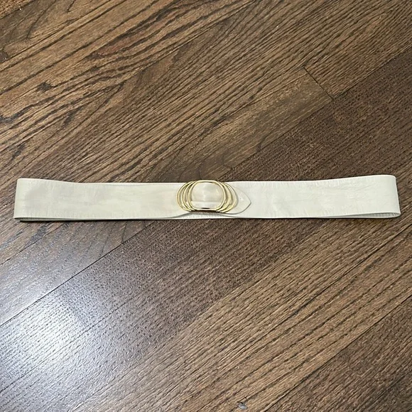 Vintage Cream Adjustable Leather Buckle Dress Pants Waist Belt