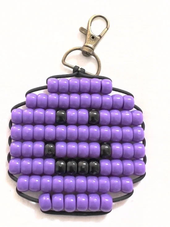 Handmade Pony Bead Smiley Face Keychain Bag Charm |