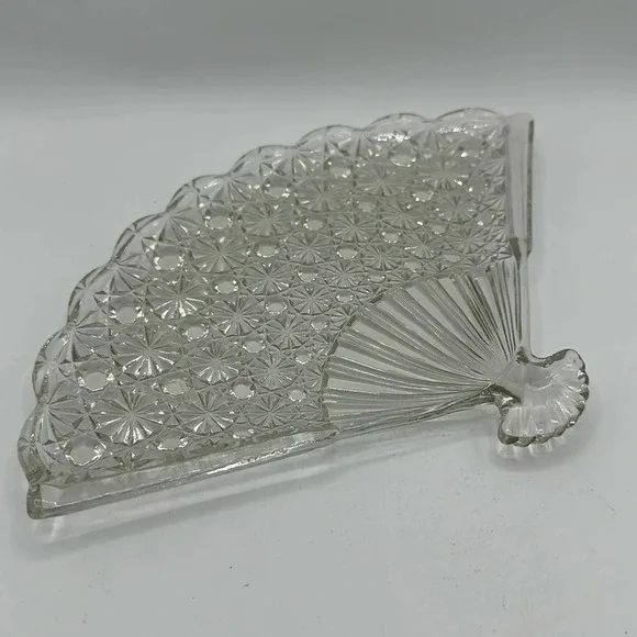 Vintage glass fan-shaped serving or trinket tray
