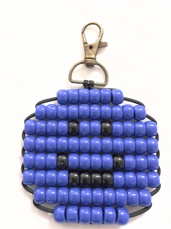 Handmade Pony Bead Smiley Face Keychain Bag Charm |