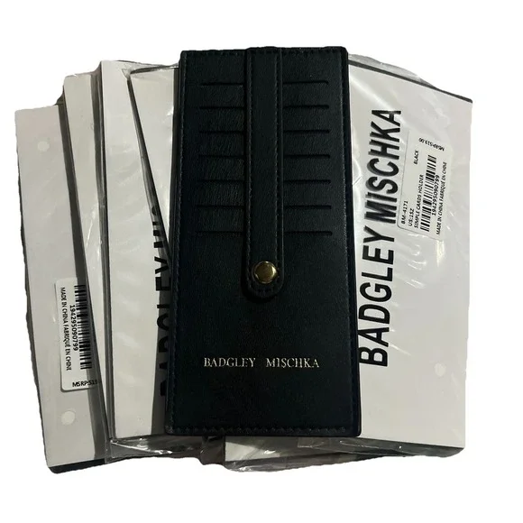Badgley Mischka  7‎ Slot Card Holder Wallet Black New In Plastic