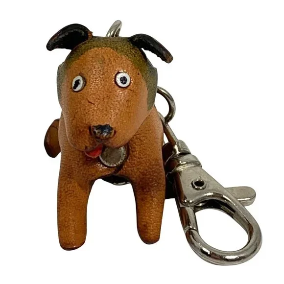 Handcrafted Leather Black Tan Labrador Rottweiler Dog Keychain Purse Charm