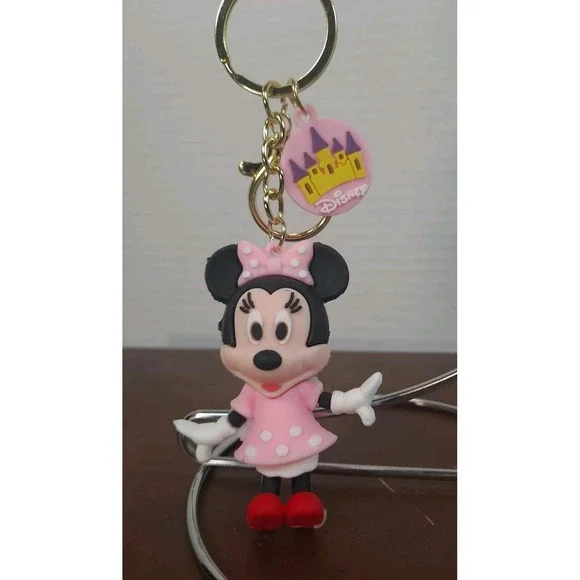 Minnie Mouse In Pink Dress Red Shoes 3D PVC‎ Figure Silicone Keychain Backpack