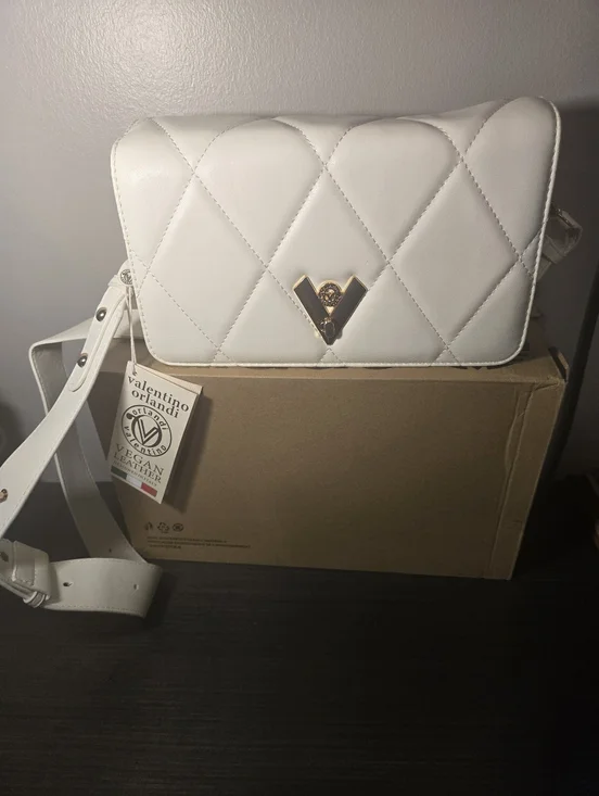 Valentino Orlandi White Quilted Crossbody with Gold Accent Retail 278 NWT