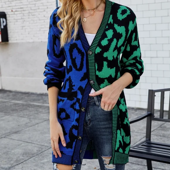 Blue Leopard Button Down Cardigan