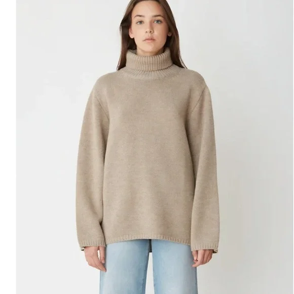 Toteme Cambridge Turtleneck Taupe Merino Cashmere Oversized Sweater sz XXS- S