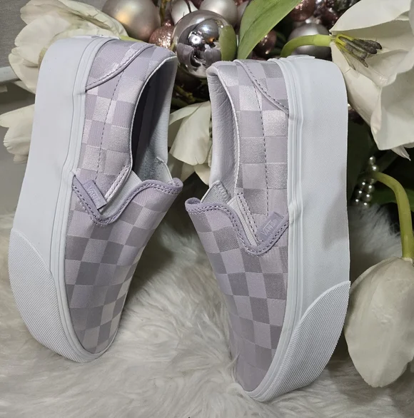 Vans Classic Slip-On Stackform Satin Checkerboard Lilac  New