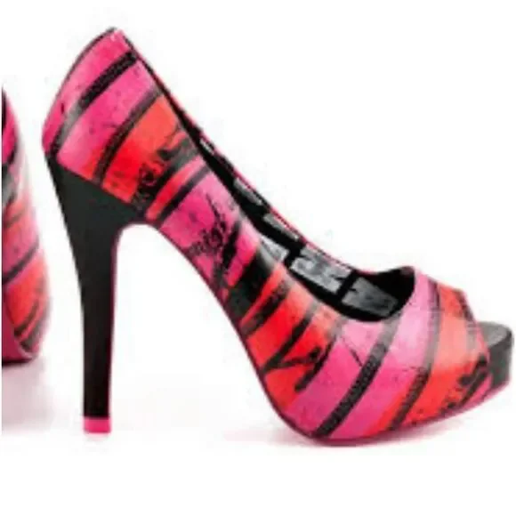 Abbey Dawn Zip It Platforms in Hot Pink with red and black accents BNIB