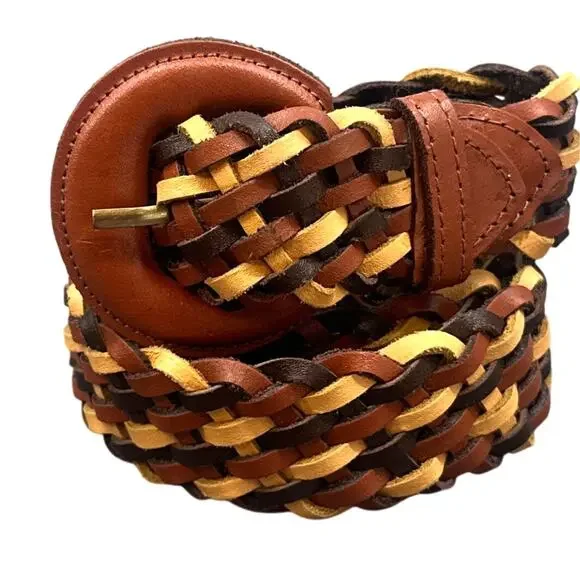 Argentina Leather Belt XL Multicolor Brown Yellow Braided Woven Boho Western Y2K
