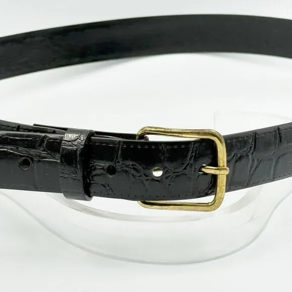 Women Gold Buckle Alligator Embossed Pattern Dress Belt 1 In Wide Size 12