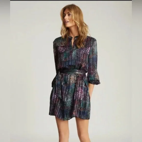 Reiss IslaBlack Metallic High Neck Shift Dress 12