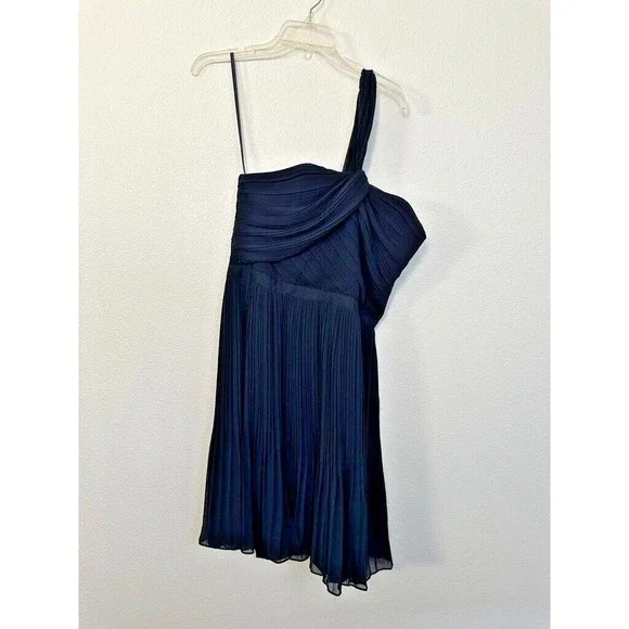 NWT Club Monaco Womens Adelphie Dress One Shoulder Silk Navy Knee Length Size 12