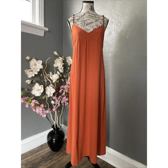 LOFT Coral Slip Dress Sleeveless Maxi Sundress Size M Beaded Strap Boho