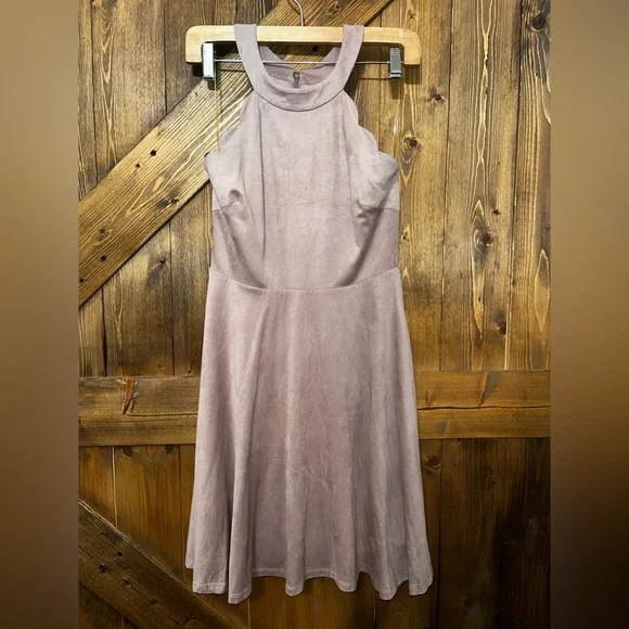 Altar'd State Faux Suede High Neck Sleeveless Mini Dress Dusty Rose Small
