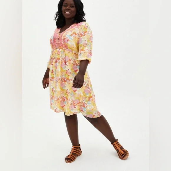 Torrid Peach Floral Gauze Hi-Lo Dress Sz 00 M‎ 10