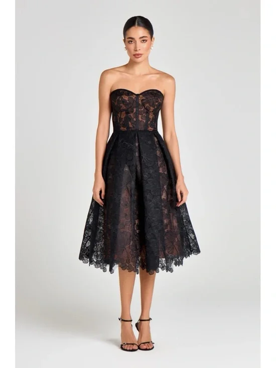 Nadine Merabi Olivia Black Lace Corset Dress Size 6