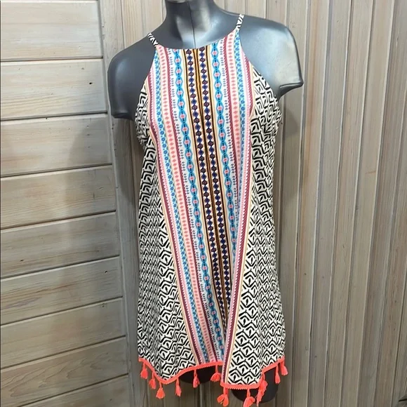 Black and White Halter Sundress Sleeveless Mini