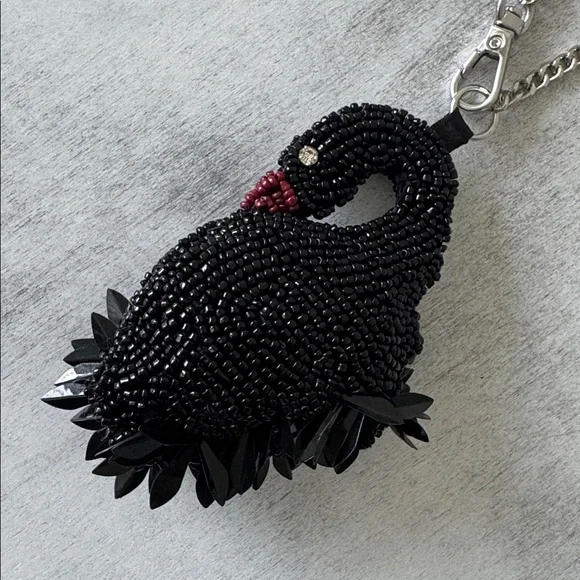 Black Beaded Swan Keychain Handbag Charm Accent Cute
