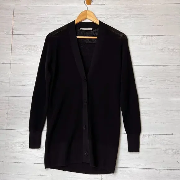 Loft Cardigan Womens Size XS Black Button Down Linen Blend Fabric Buttons