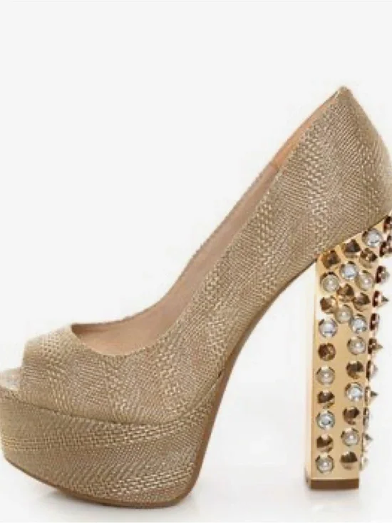 ZIGI girl Gold Crystal-Studded Platform Peep-Toe Pumps
