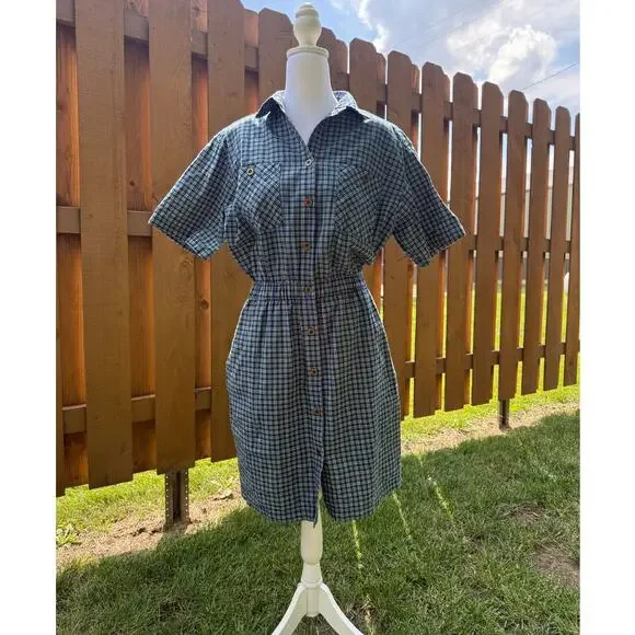 Vintage Sportables  Plaid Shirt Dress Size Medium 80's USA Made