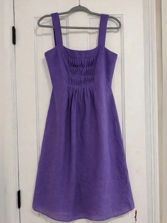 Elie Tahari Kendall Dress 10 Purple Linen Blend‎ Pleated NWT Brunch Wedding Chic