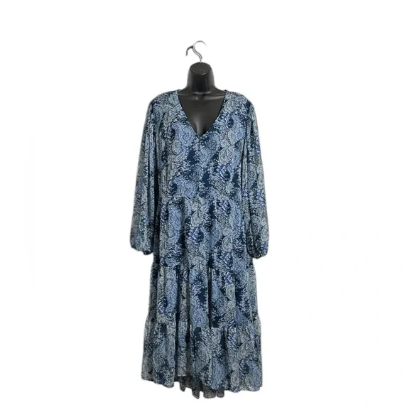 NWT Joie Blue Printed Parisian Paisley Tiered Maxi Dress Sz XXL