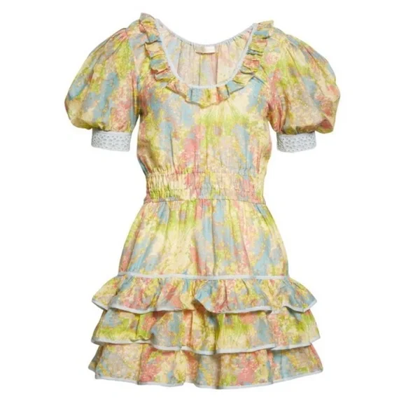 Love Shack Fancy Safiya Silk Mini Dress Pastel Fields