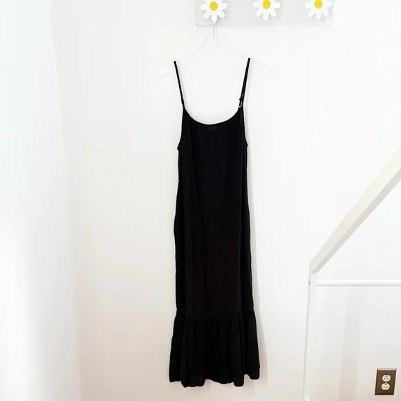 A New Day black midi dress spaghetti strap maxi dress tiered ruffle bottom XS