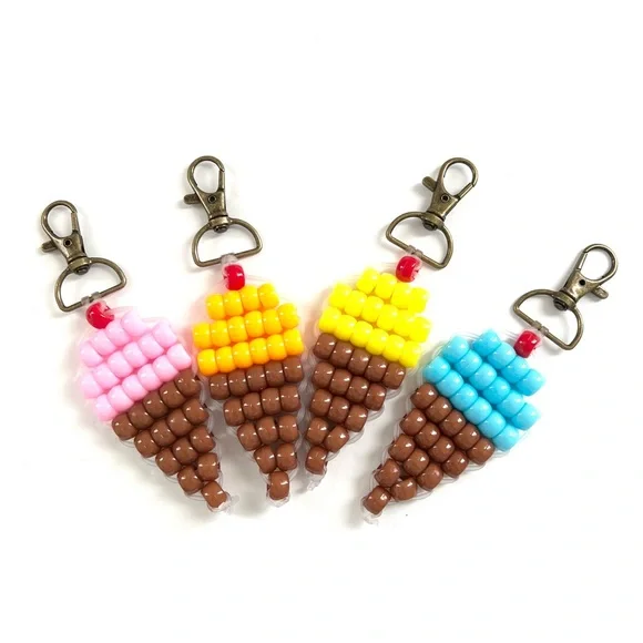 Handmade Ice Cream Pony Bead Keychain | Cute Bag Charm