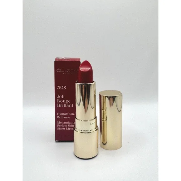 Clarins Joli Rouge Brilliant Lipstick 754S Red Hydrating Sheer Finish- NEW