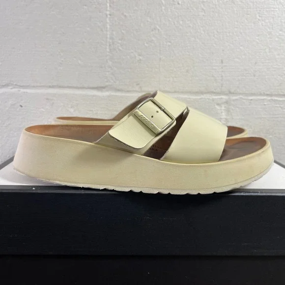 Birkenstock Papillio Almina Platform Sandal‎ Ecru Ivory Leather Women 40 EU/9 US