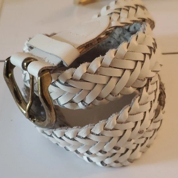 New real leather braided women's white belt sizes M, L and Xl
