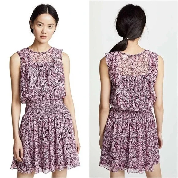 Shoshanna Dalila Silk Popover Pink Floral feminine cottagecore Dress Size 2