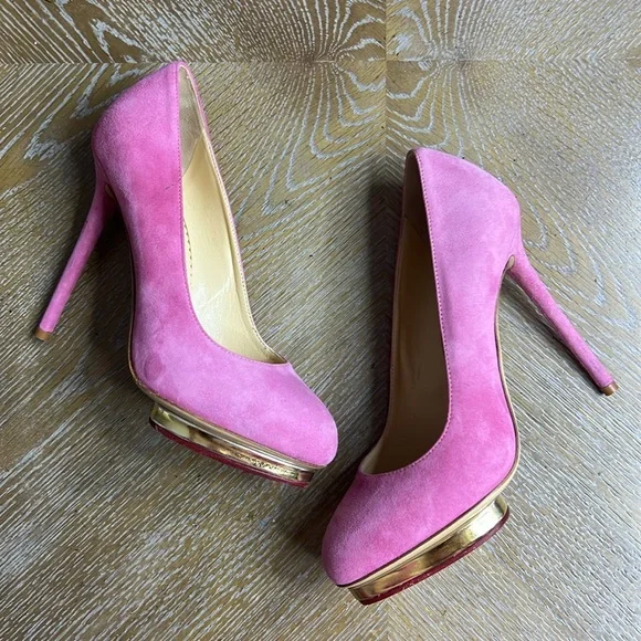 CHARLOTTE OLYMPIA Pink Suede Platform Dolly Heels 36