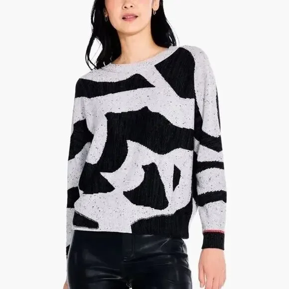 NIC+ZOE Dusk Days Space Dye Mixed Knit Cotton Sweater M Artsy Abstract