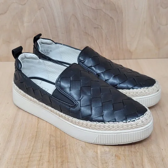 Franco Sarto Platform Shoes Women's 8.5 M Black Basket Weave Loafers Shoes