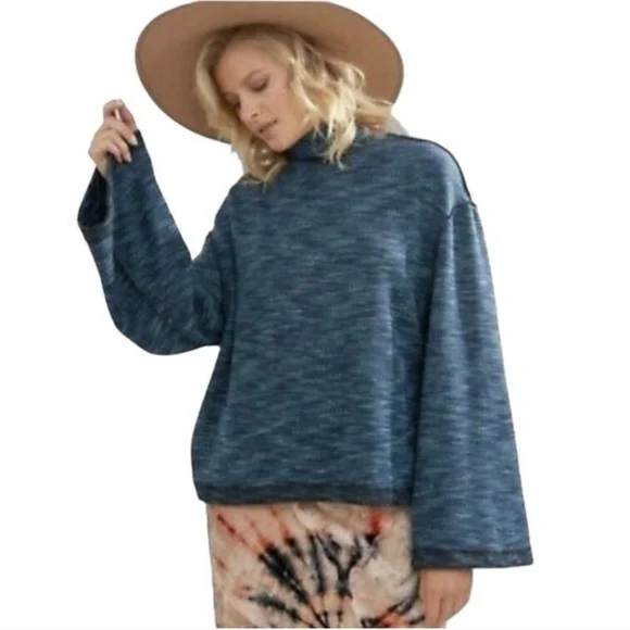 WE THE FREE sz Small Sunny Days Marled Turtleneck Sweater Blue