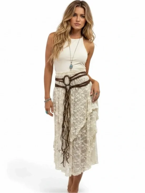 Boho Brown Leather Rope Belt NWT Viking Medieval Celestial