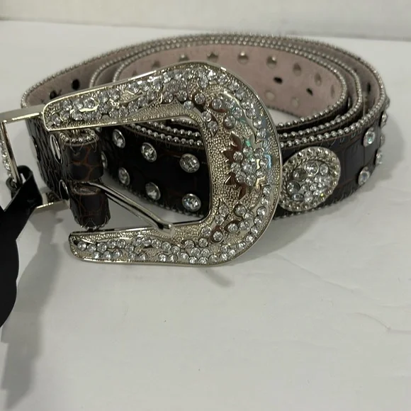 American Endurance Brown Leather XXL Belt with Rhinestones & Silver NWT