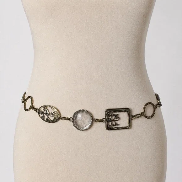 Chicos Vintage Y2K Mixed Geometric Link Charm Belt Womens Silver Gold Whimsigoth