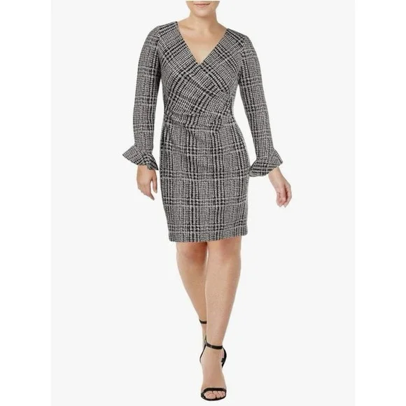 Lauren Ralph Lauren Women's Plaid Ruched Dress‎ Black Size 14 Knee Length