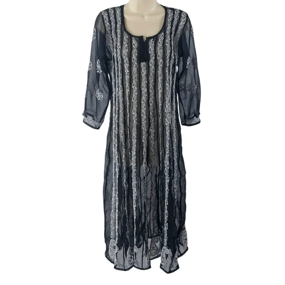 Black Sheer Embroidered Dress