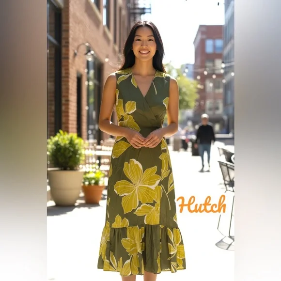 Hutch, Olive Green Yellow nwot Floral Maxi Dress, Size S | 1593