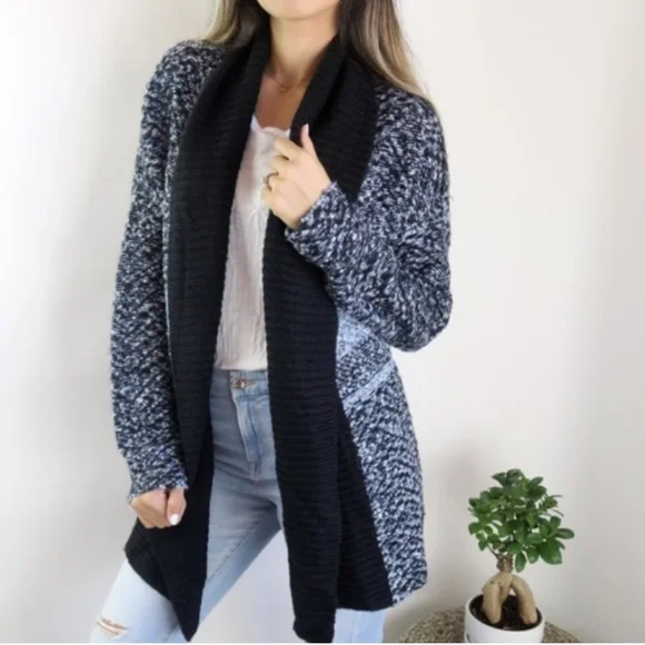 NWT John + Jenn Cardigan Open Knit Sweater Coat Shawl Collar Fits Like XL/1X