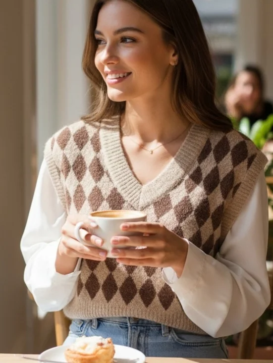 Sincerely Jules Argyle Diamond Crop Sweater Vest