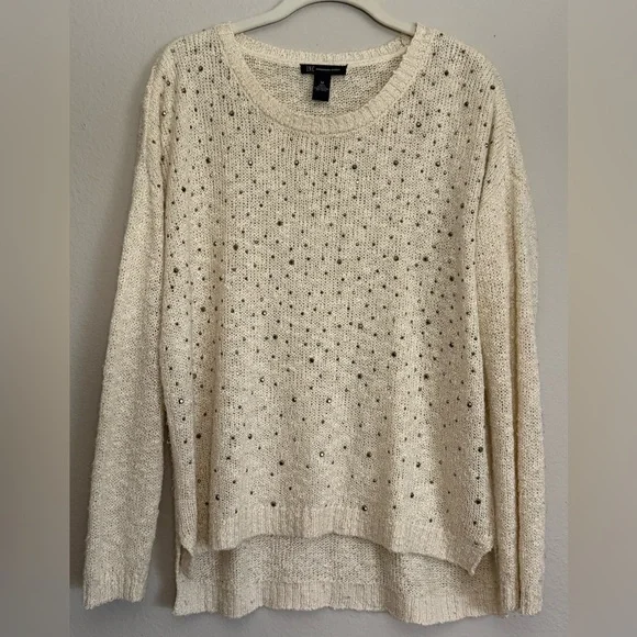 INC International Concepts Cream Sweater with Sparkle Accents