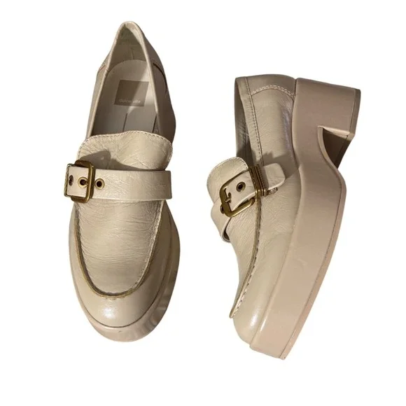Dolce‎ Vita Yonder Loafers Sesame Crinkle Chunky Platform Leather sz 8.5