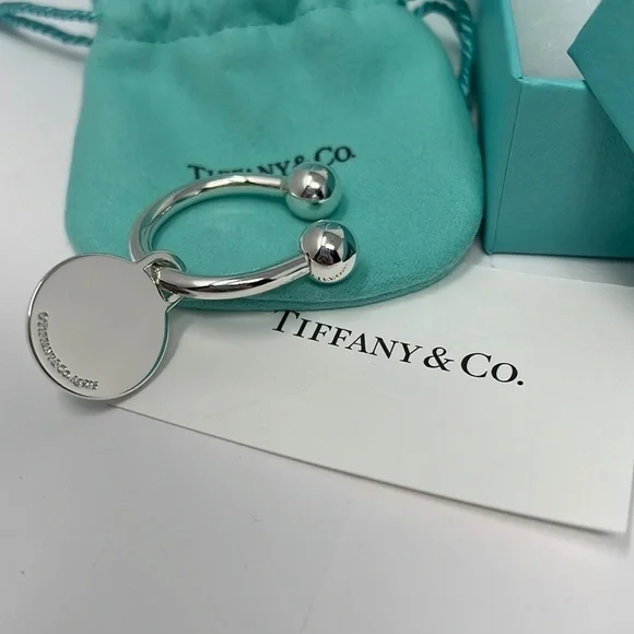 Tiffany & Co Silver Round Tag Key Ring - New with box and bag
