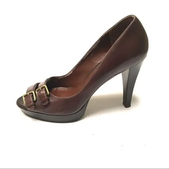 Marc Fisher Vertigo open toe double buckle heels 8‎